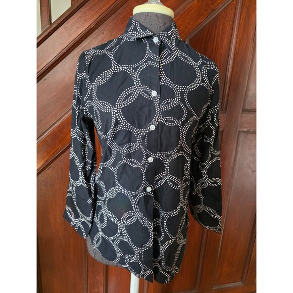 Chicos Womens Black & White Polka Dot Long Sleeve Shirt Size 00 xs - Picture 1 of 7